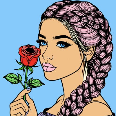 realistic woman with braids holding a single rose