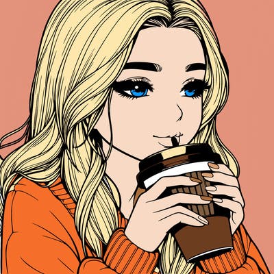 realistic girl drinking coffee