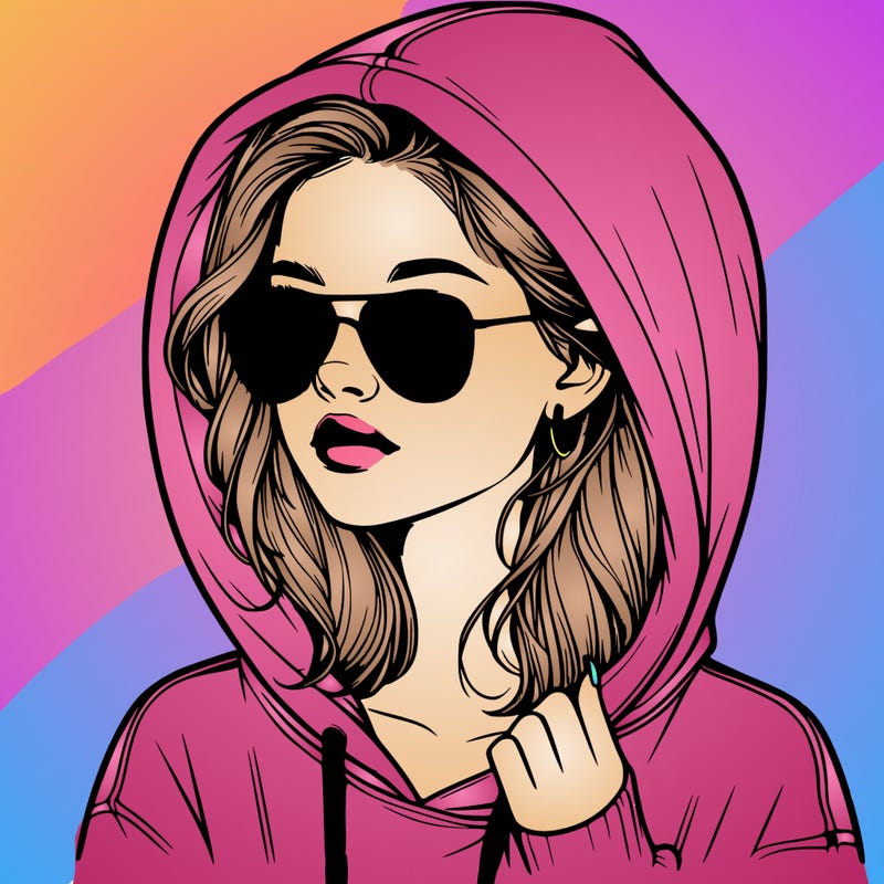 realistic teenage girl, wearing a hoodie and sunglasses