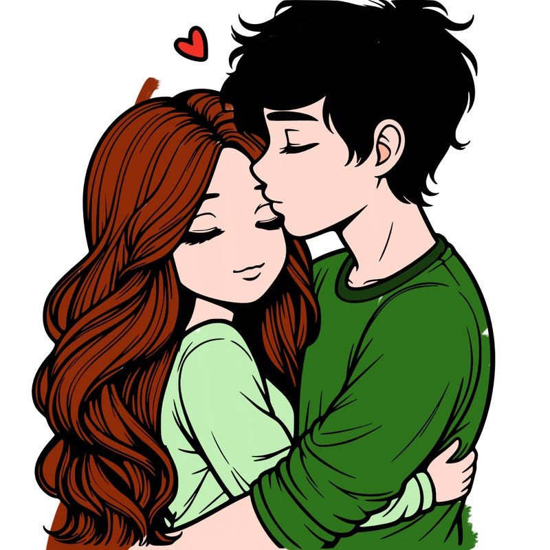 a realistic couple boy and girl hugging and kissing