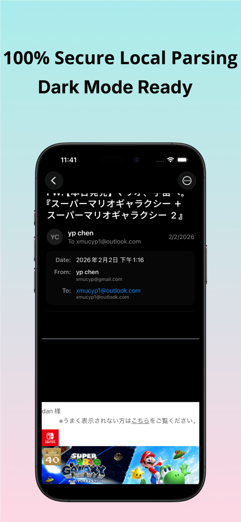 Winmail.dat Opener Pro - Winmail.dat Opener Pro app interface on iPhone showing secure local parsing in dark mode