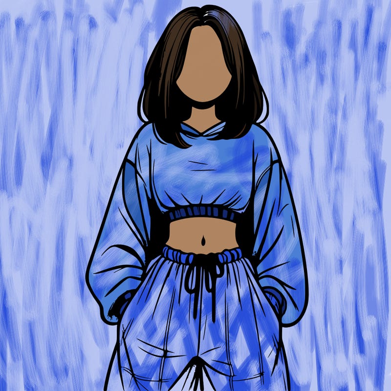 realistic girl faceless with baggy pants and a crop top
