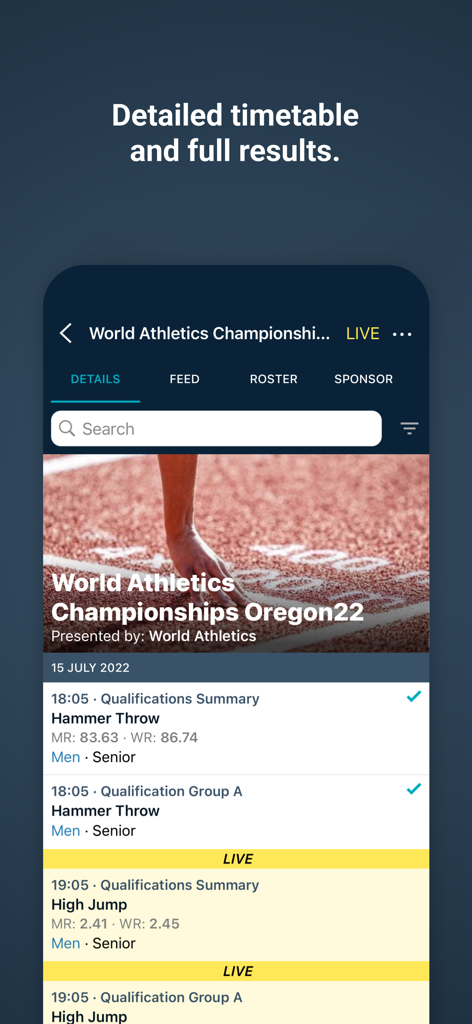 Roster Athletics - Track and field event timetable and live results on Roster Athletics app