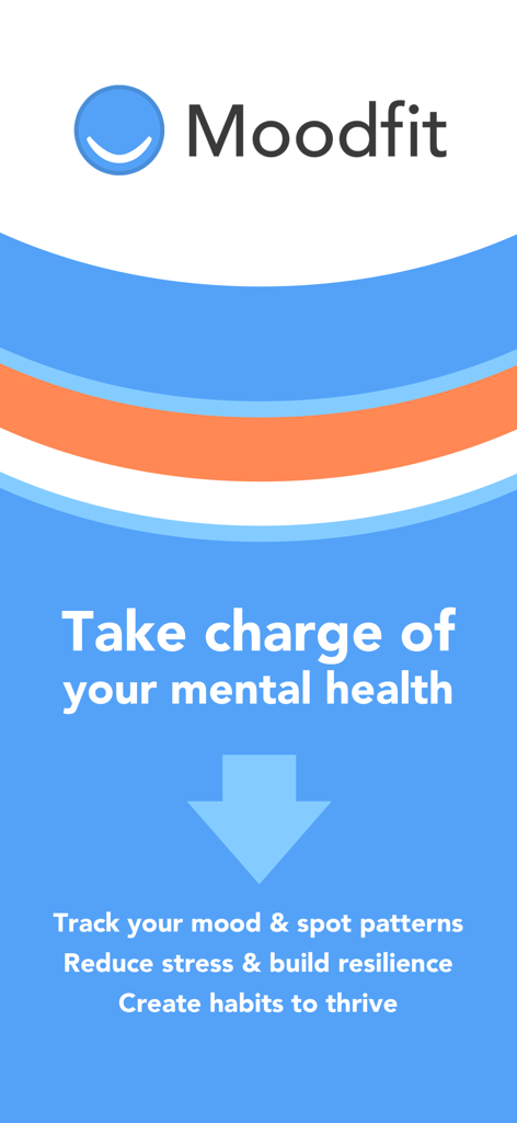 メンタルヘルスのトラッキングと習慣構築機能を備えたMoodfitアプリのウェルカム画面