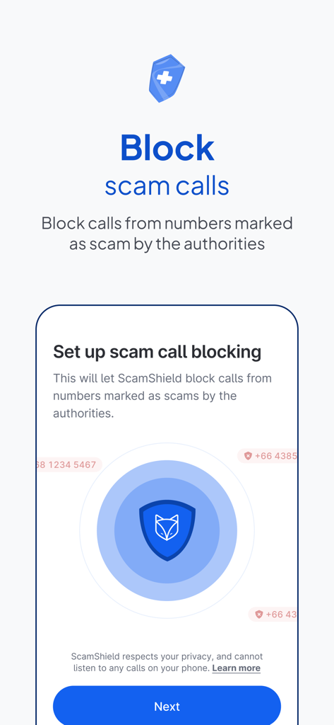 ScamShield - 스캠쉴드 앱에서 스팸 전화 차단 설정 화면