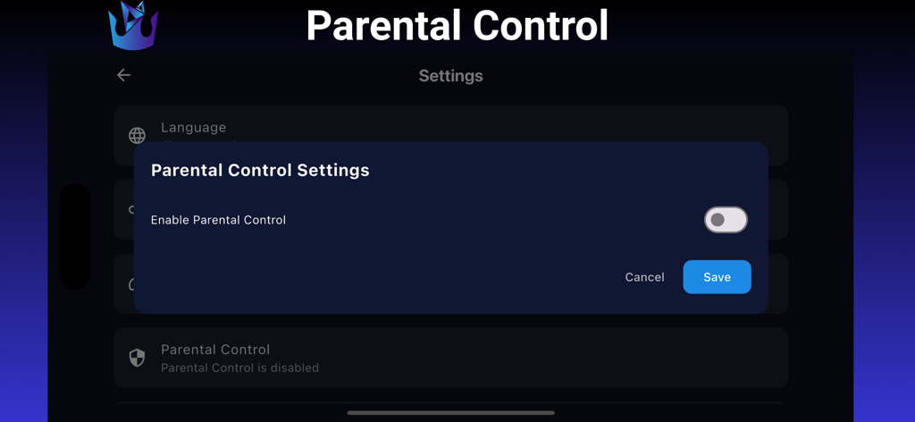 King Stream Player - Parental control settings toggle in King Stream Player app