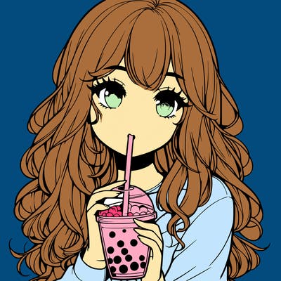 realistic girl drink a boba