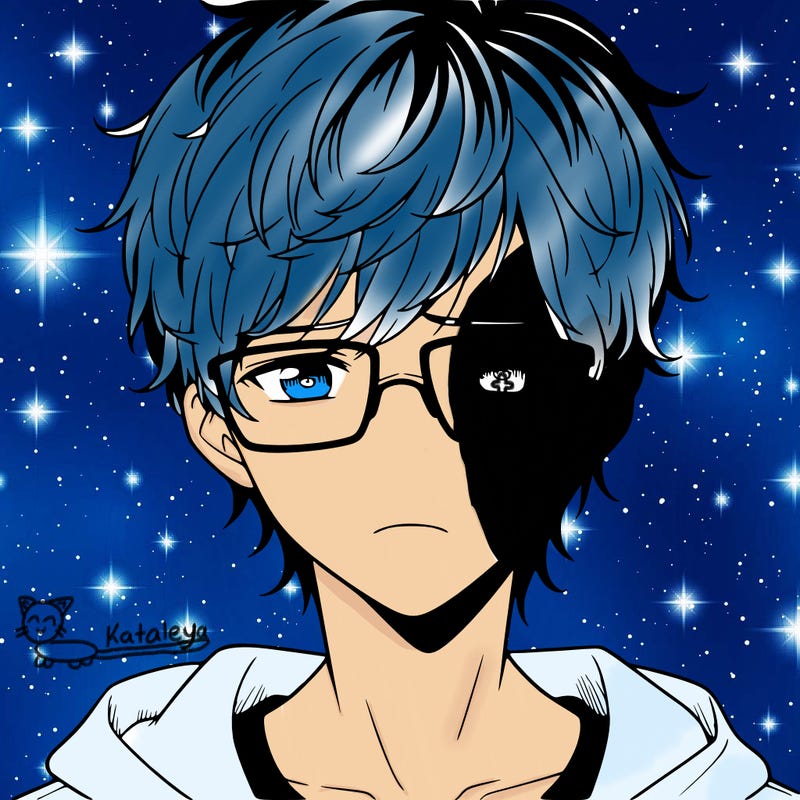 a sad teen boy with glasses anime