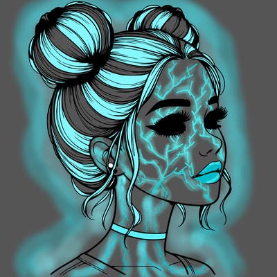 realistic girl with buns on the top of her head