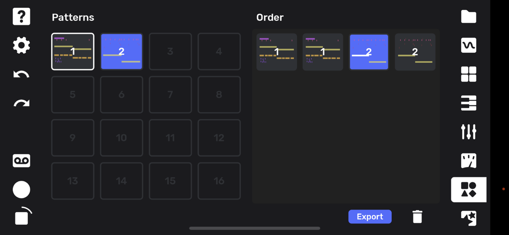Flip Sampler - Song arrangement and pattern sequencing screen in Flip Sampler app