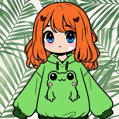 girl wearing frogging sweatshirt