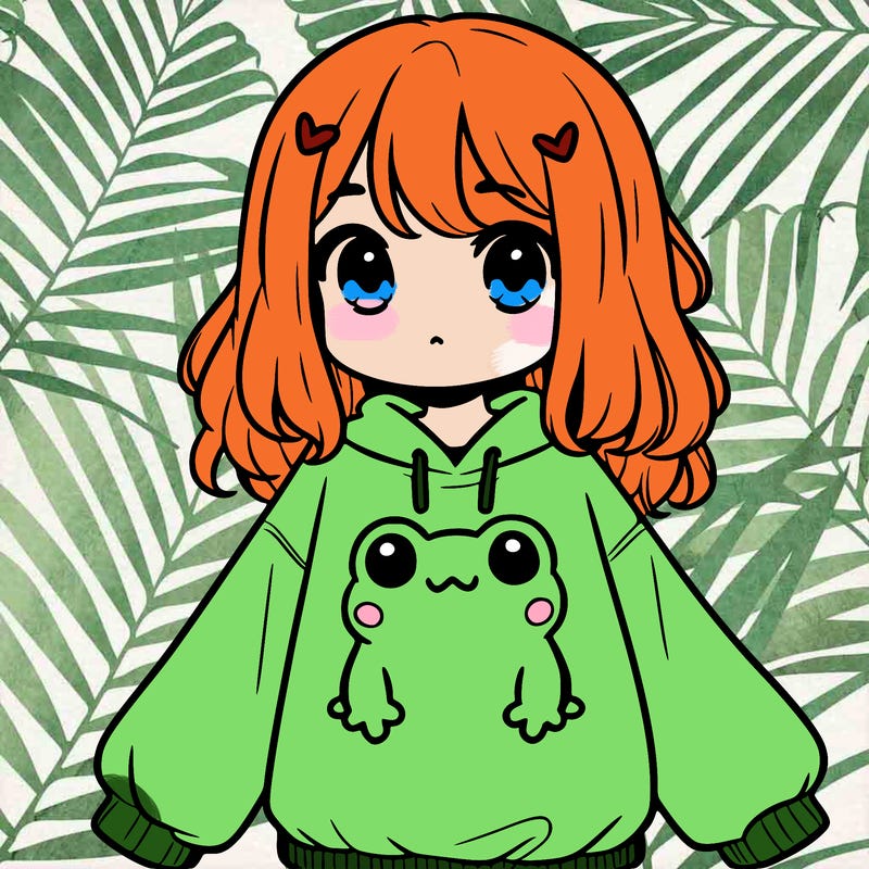 girl wearing frogging sweatshirt
