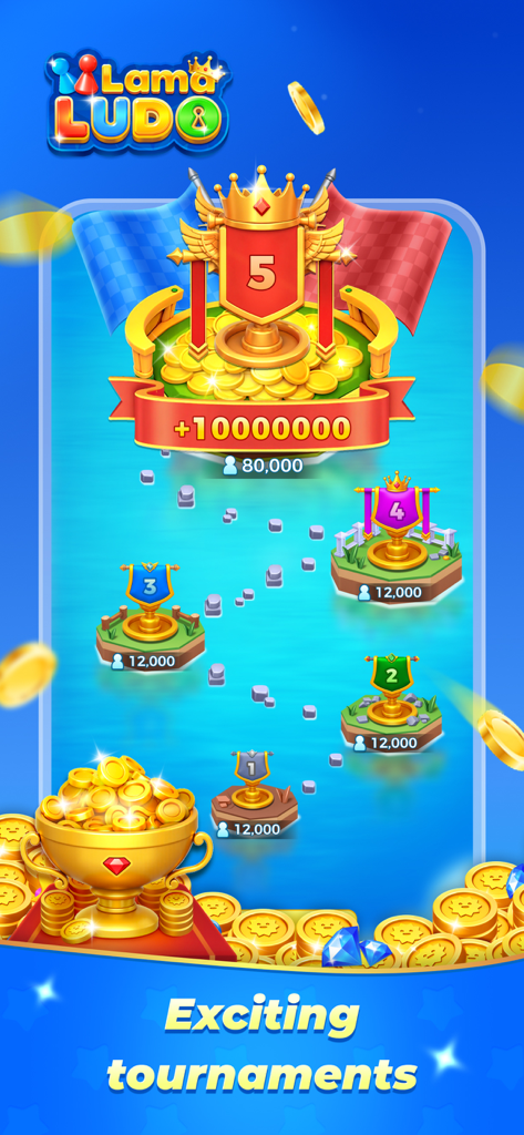 LamaLudo game screen showing level progression for exciting tournaments with coin rewards