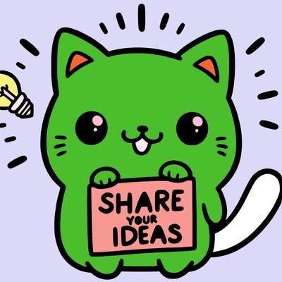 a cute cat saying share your ideas