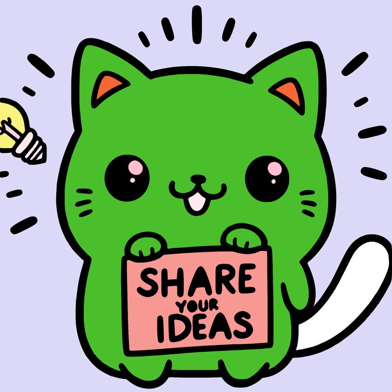 a cute cat saying share your ideas