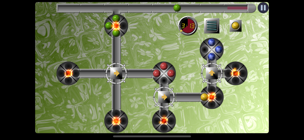 Crazy Marbles - Gameplay of Crazy Marbles puzzle showing colored marbles inside rotating wheels