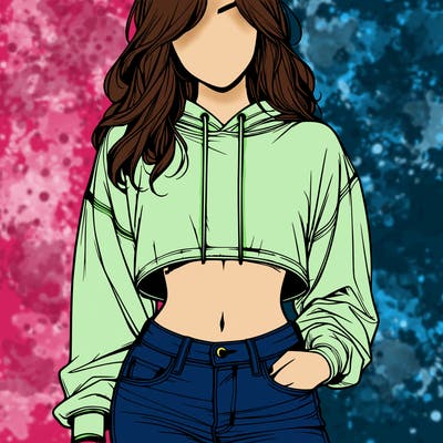 realistic girl wareing a cropped hoodie and jeans