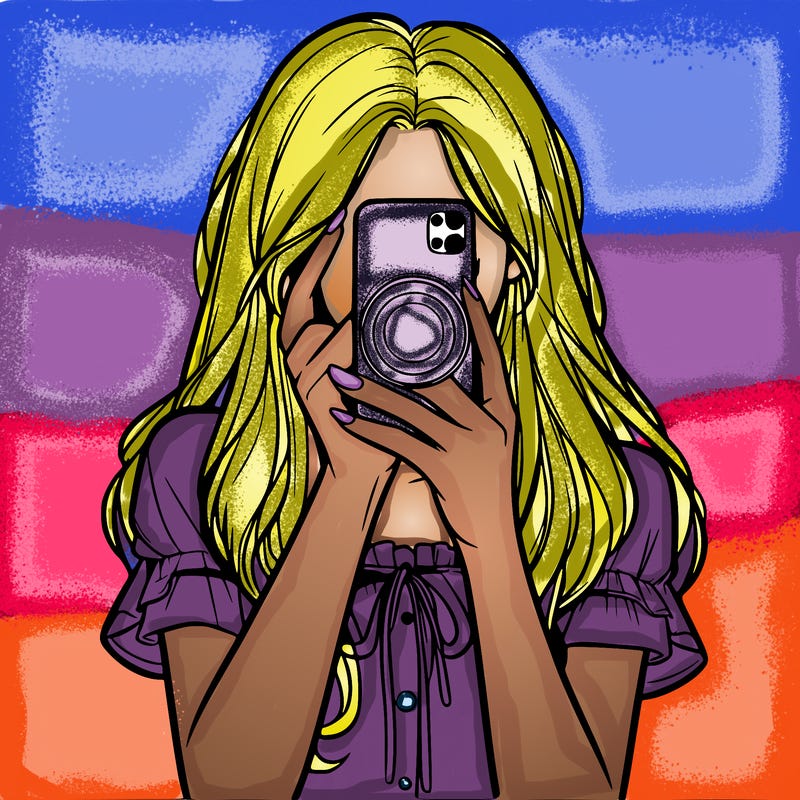 a realistic girl holding her phone taking pictures