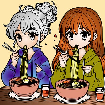girls eating ramen