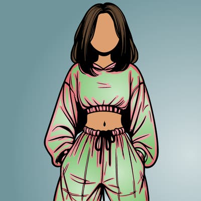 realistic girl faceless with baggy pants and a crop top