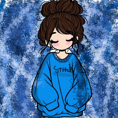 girl with baggy sweatshirt and messy bun