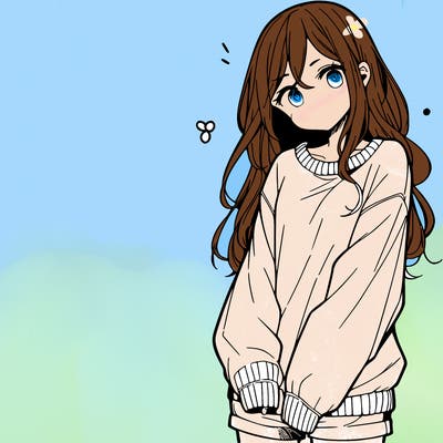 manga teen girl  in a sweater and baggy pants