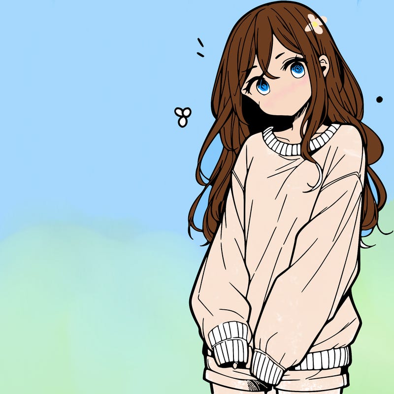 manga teen girl  in a sweater and baggy pants