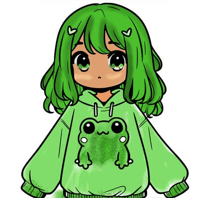 girl wearing frogging sweatshirt