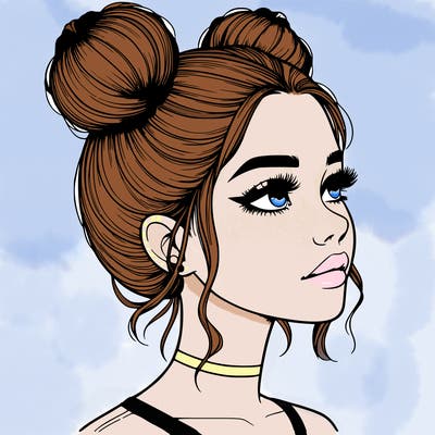 realistic girl with buns on the top of her head