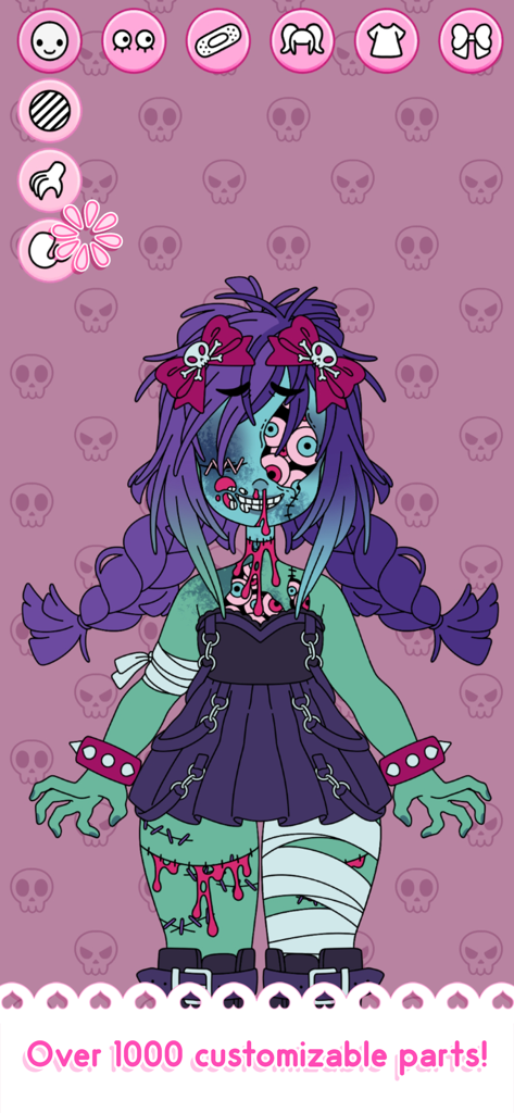 Monster Girl Maker 2 - A purple haired zombie girl character with multiple eyes created in Monster Girl Maker 2