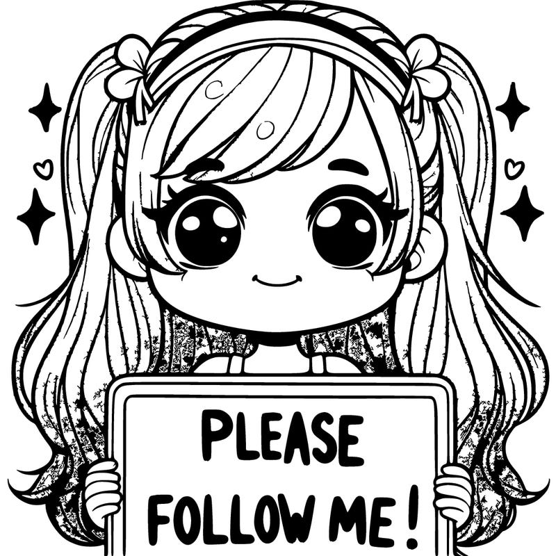 a girl holding  a sign  saying please  follow  me