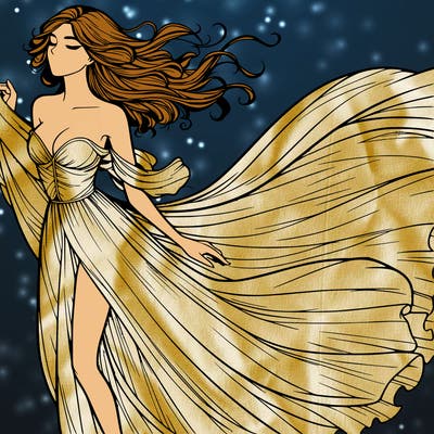 realistic woman in dress flowing the the wind