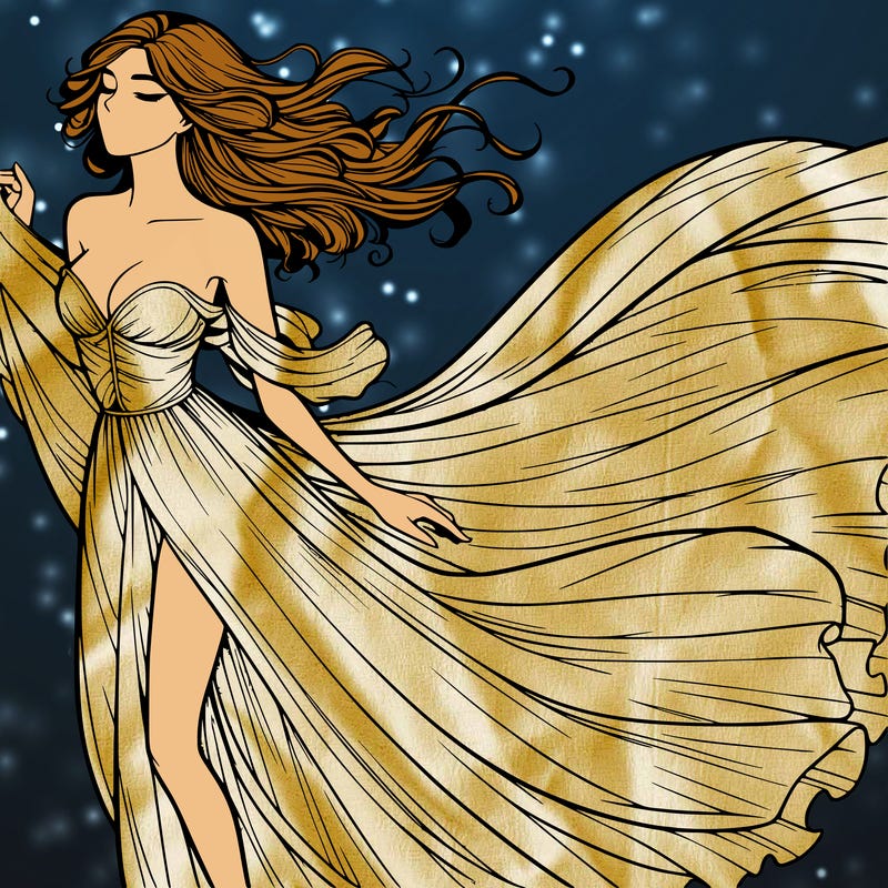 realistic woman in dress flowing the the wind