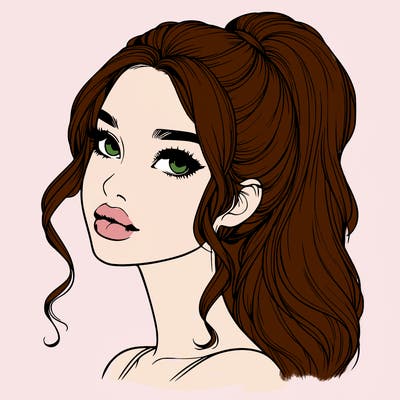 realistic girl with a ponytail on her hair and lips