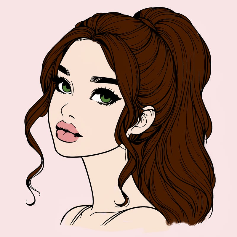 realistic girl with a ponytail on her hair and lips