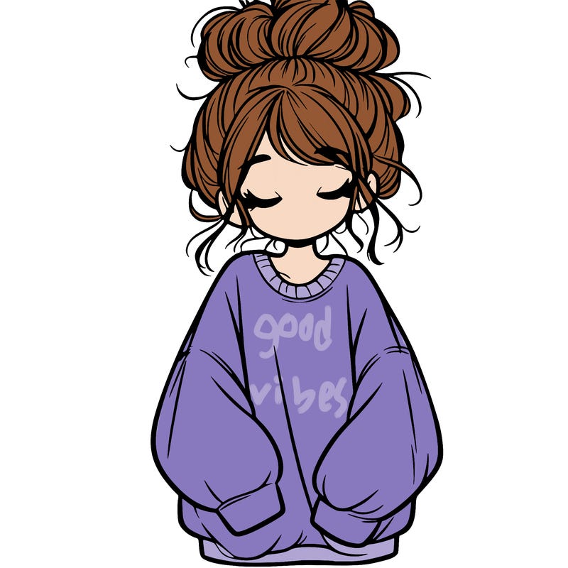 girl with baggy sweatshirt and messy bun