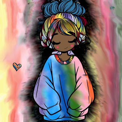 girl with baggy sweatshirt and messy bun