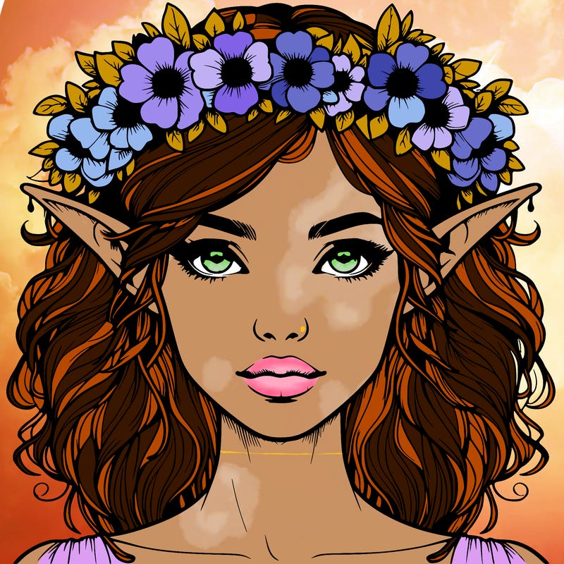 realistic female elf with flower crown