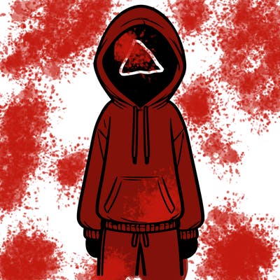 faceless girl in a tracksuit with a hood on and no hair