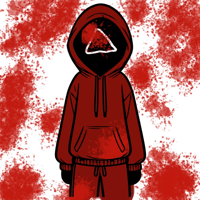 faceless girl in a tracksuit with a hood on and no hair