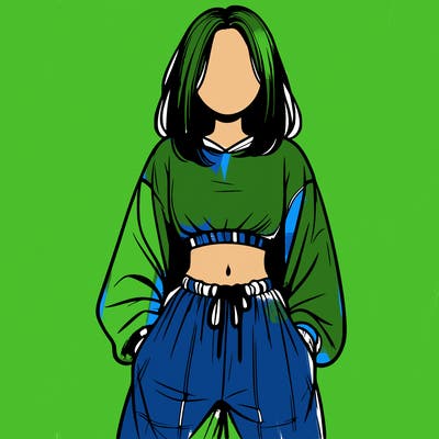 realistic girl faceless with baggy pants and a crop top