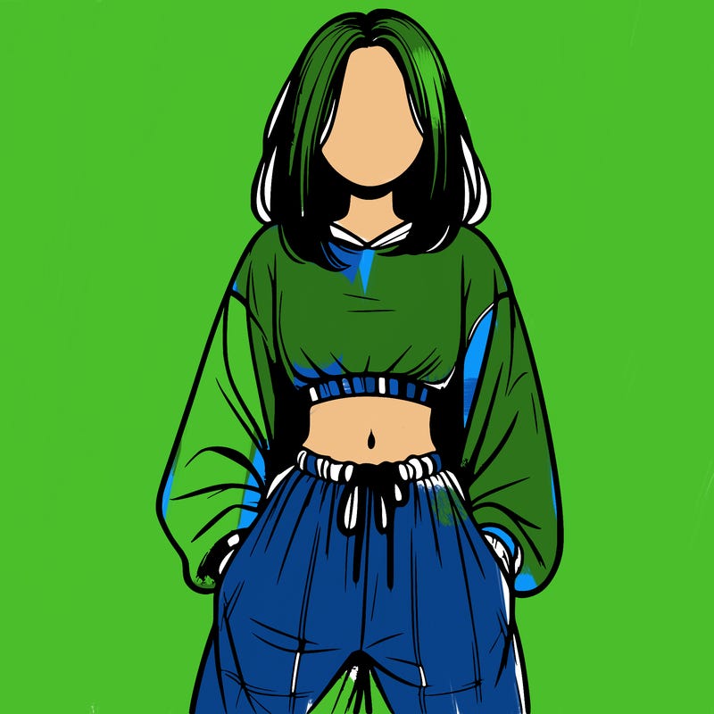 realistic girl faceless with baggy pants and a crop top
