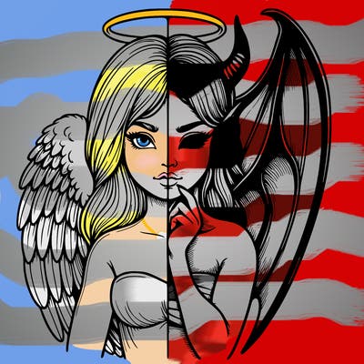 realistic angel half demon