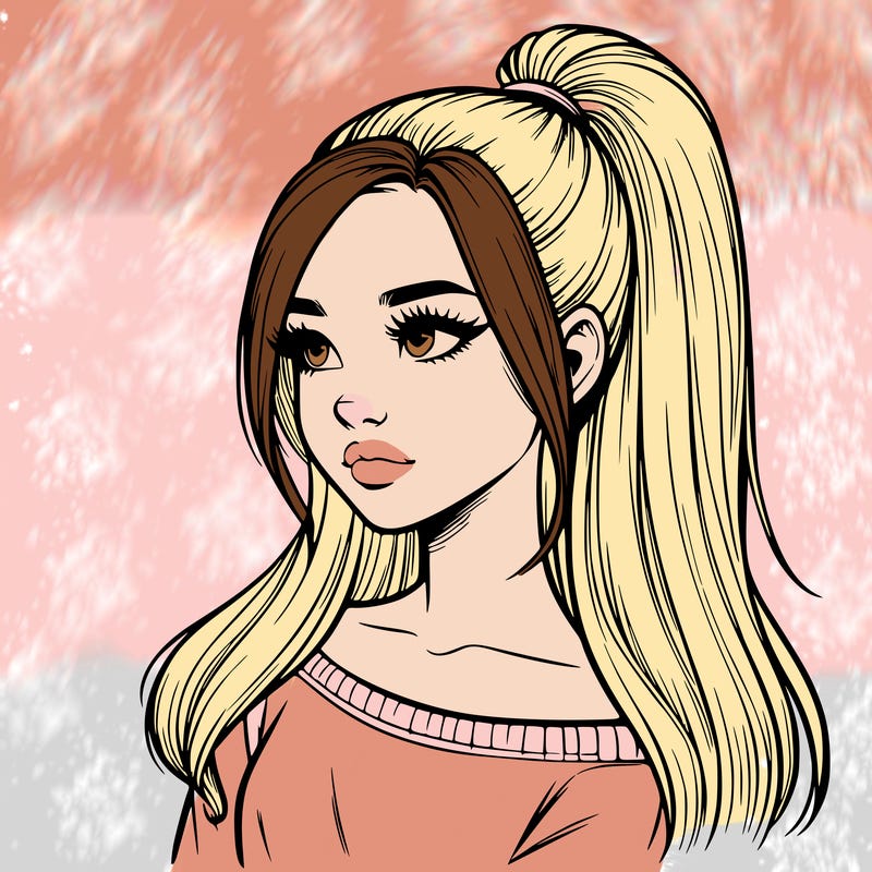 realistic girl with a high ponytail