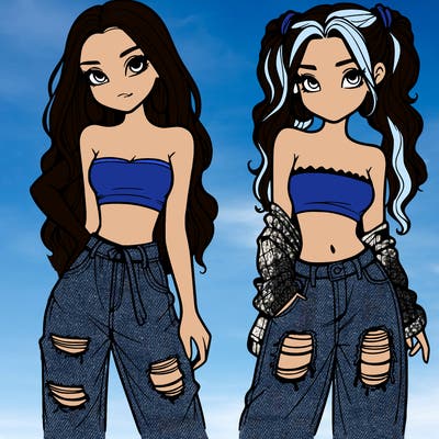 2 girls in crop tops and baggy jeans ripped