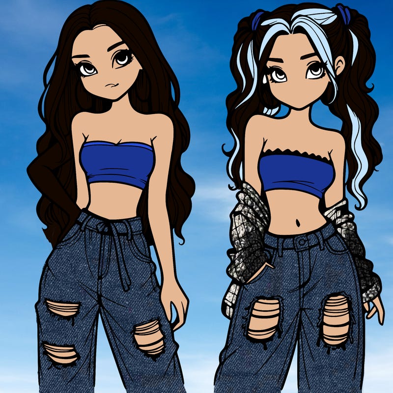 2 girls in crop tops and baggy jeans ripped