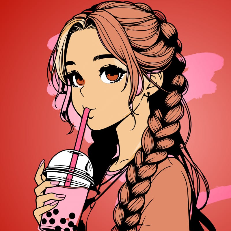 realistic girl with braided hair drinking boba