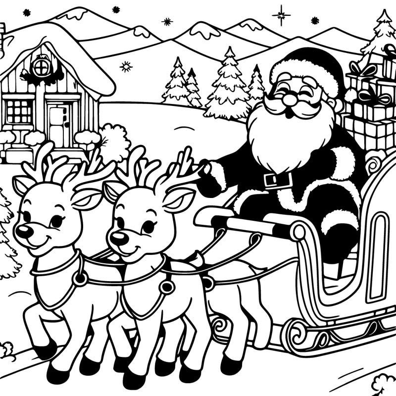 santa on his raindeers and delivering presents