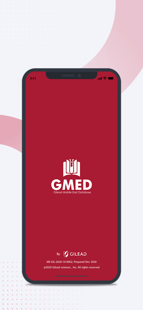 Gilead ME Database (GMED) - Pantalla de inicio de la aplicación GMED Gilead Middle East Database