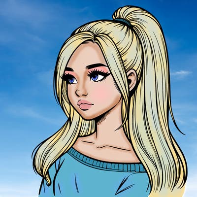 realistic girl with a high ponytail